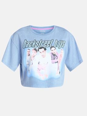 NWT Backstreet Boys Light Blue Crop Top Oversize For Women Size XS, S, M